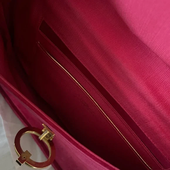 Pink Suede Shoulder Bag with Gold Ring Accent - Picture 4 of 4